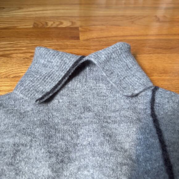 Zara Sweater Gray Black Print Mock neck Block Cozy Fall Winter Minimalist - Picture 6 of 7